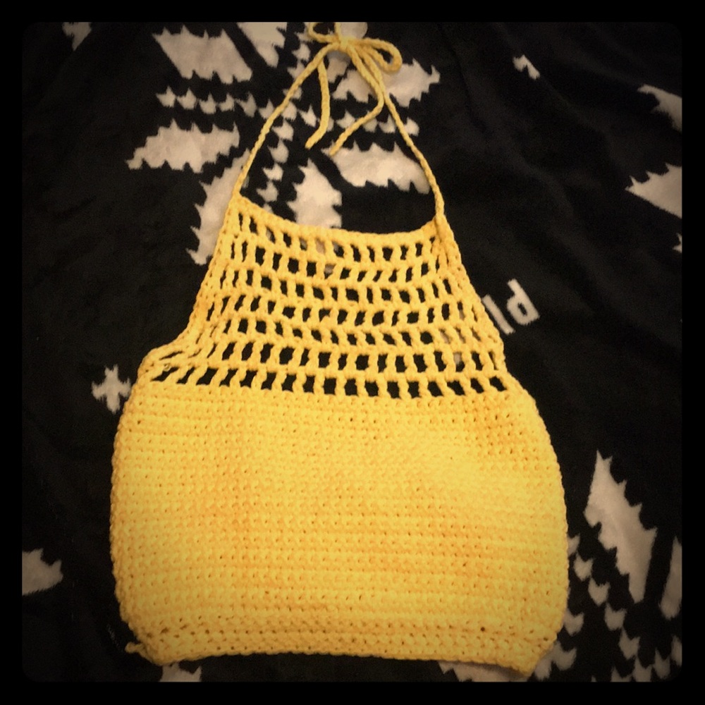 Canary yellow small  hand made crop top